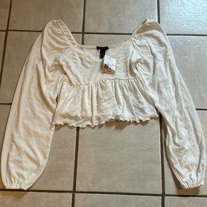 NWT Forever21 White Peplum Puff Sleeve Top